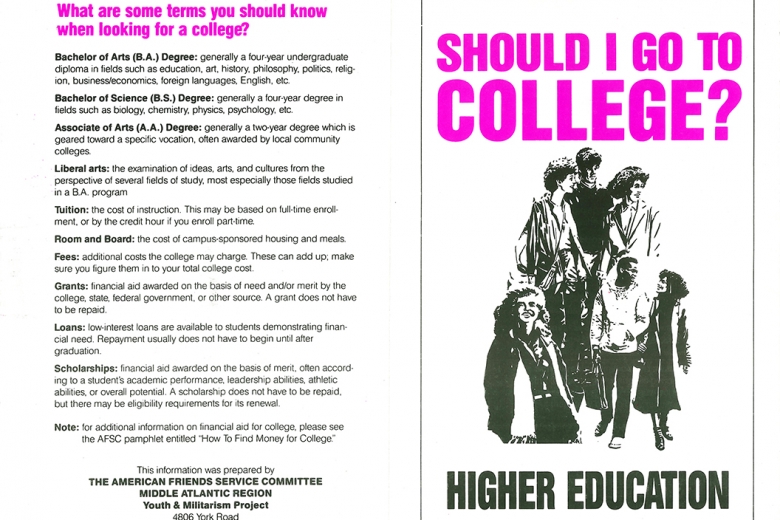 Pamphlet entitled "Should I go to college?"